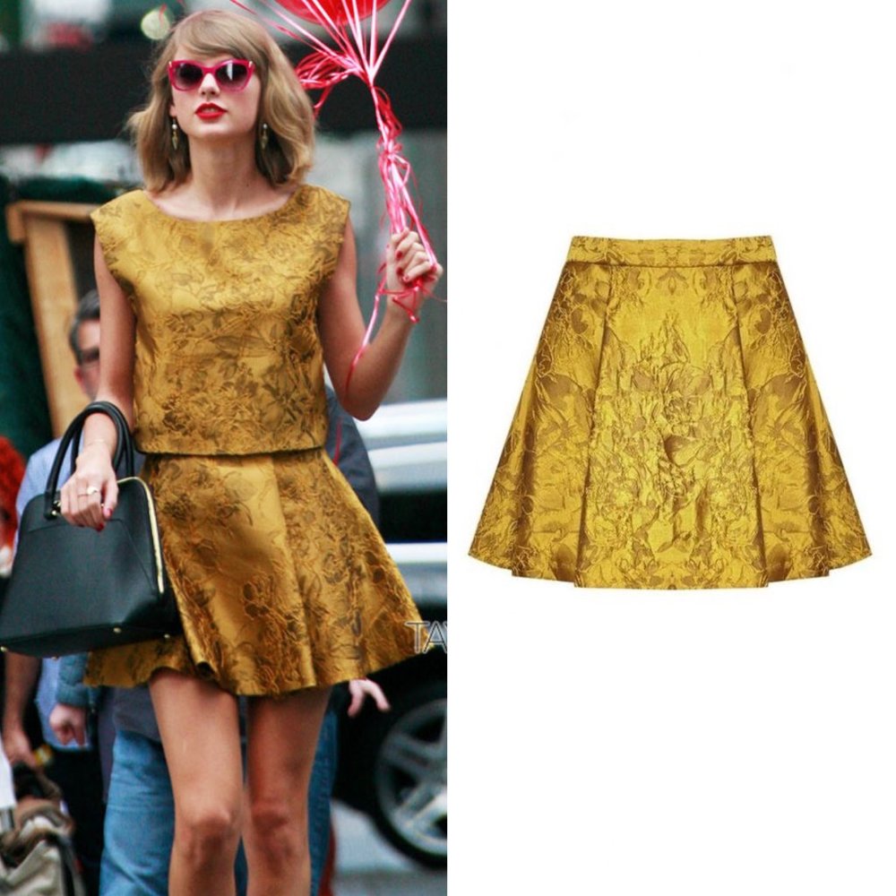 ALICE + OLIVIA Floral Print Vernon Mustard Skirt